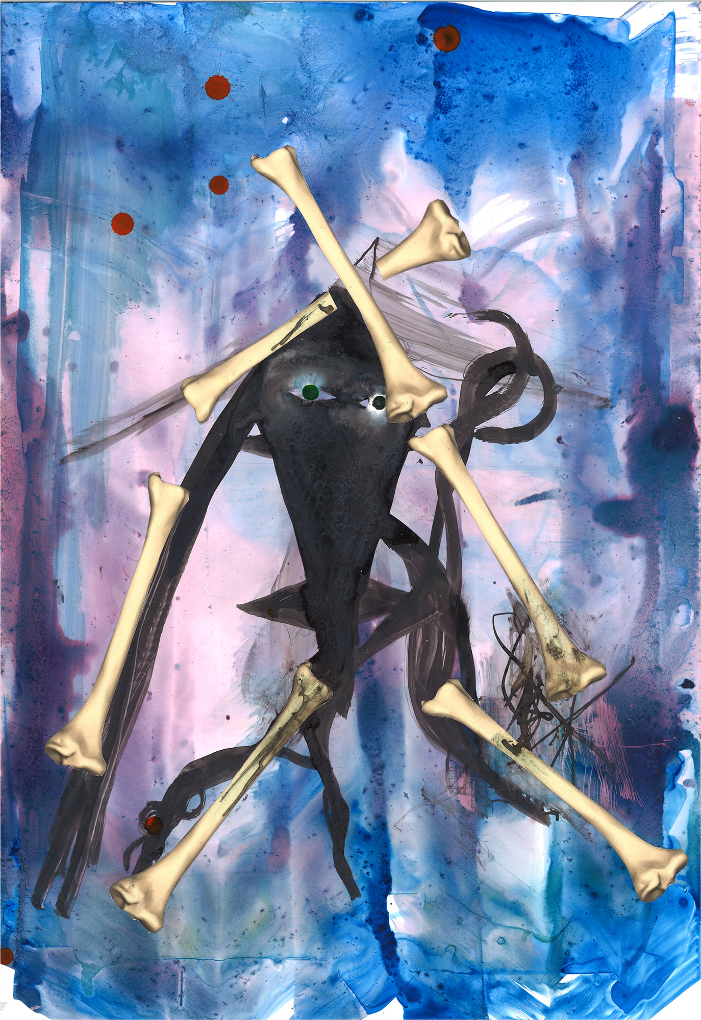 everybody could read latin in those days, Bernhard Holaschke, collage, ink, drawing